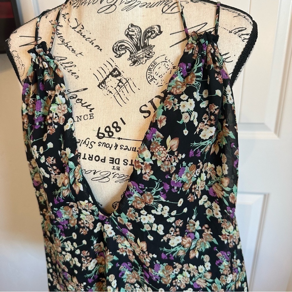For Love And Lemons floral mini dress tunic halter spaghetti strap adjustable XS - Picture 2 of 11